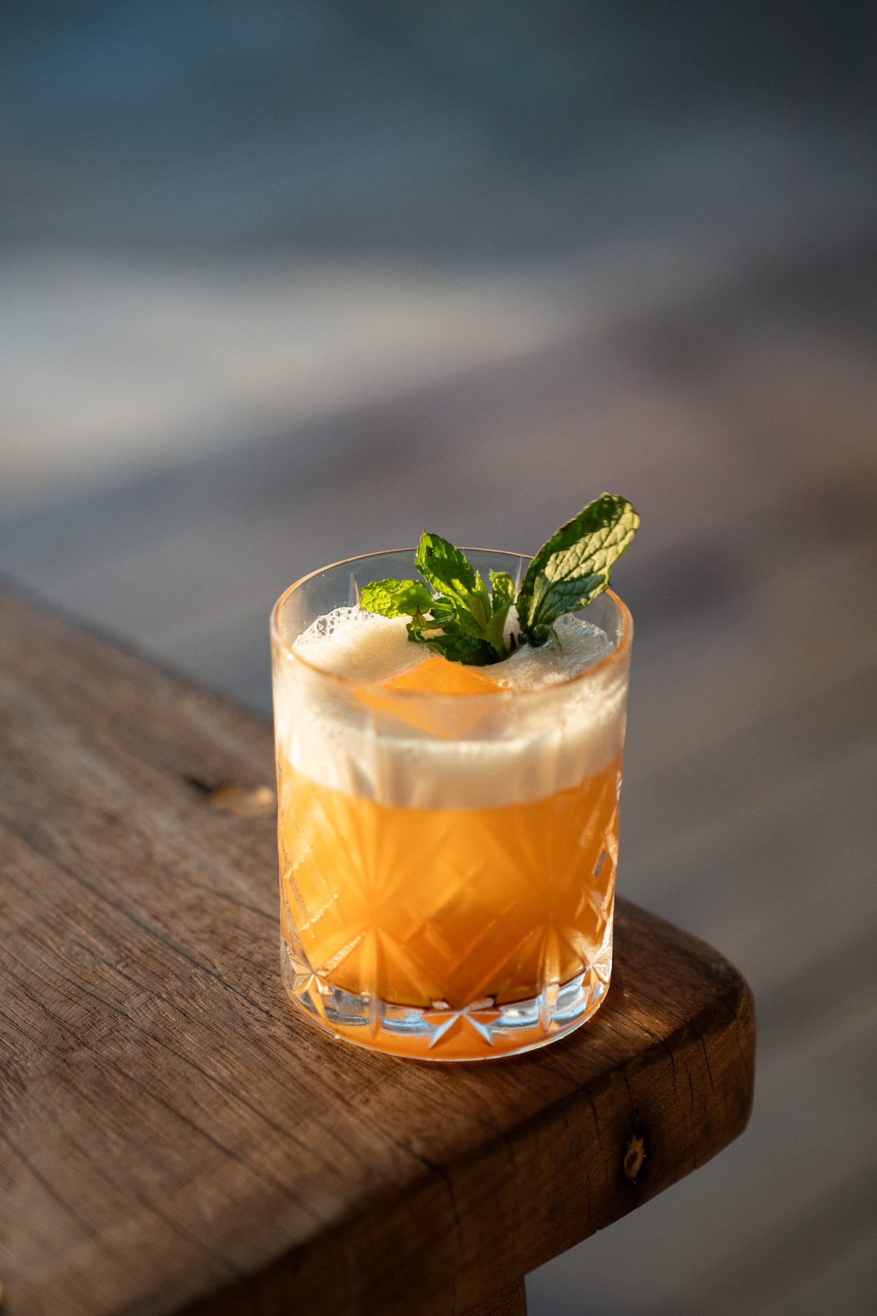 Mint cocktail at golden hour